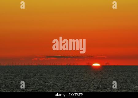 Offshore wind farm in the Baltic Sea, between Denmark and Germany Stock Photo