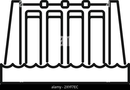 Line drawing of a hydroelectric power plant generating electricity using water Stock Vector