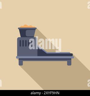 Coal processing plant conveyor belt carrying raw material to be processed, flat style icon with long shadow Stock Vector