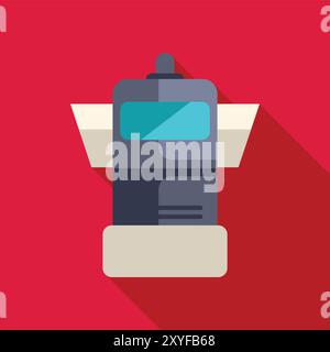 Cartoon robot standing with antenna on head on red background Stock Vector