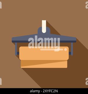 Wall mounted paper towel dispenser hanging on brown wall, flat style icon with long shadow Stock Vector