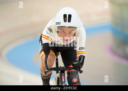 Ricardo Ten Argiles wins a bronze medal in the men's C1 3000 meter individual pursuit. Stock Photo