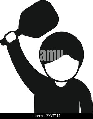 This simple black and white vector icon depicts an athlete holding up a pickleball paddle Stock Vector