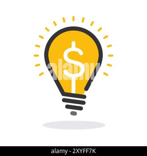 Yellow outline light bulb symbolizing idea in flat style. Vector illustration. Stock Vector