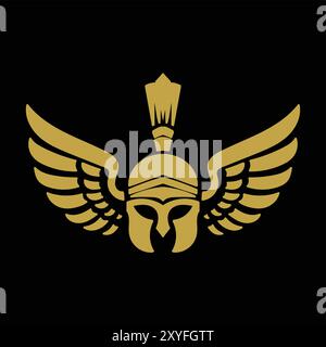 Golden Greek Spartan or Roman Knight War Helmet Symbol, Vector Illustration Stock Vector