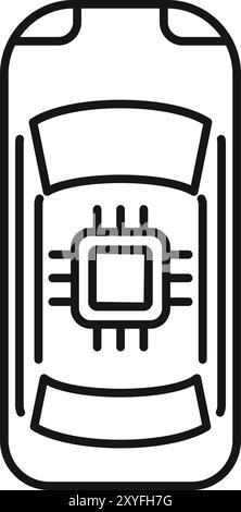 Simple vector icon of a car with a cpu in the middle, representing a ...