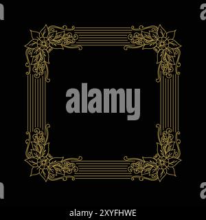 Vintage Square Royal Border Frame with Ornaments on Black Dark Background Stock Vector
