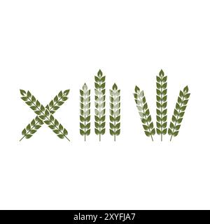 Set of Wheat Grain Rice Grass Vector Icon Illustration Design Stock Vector