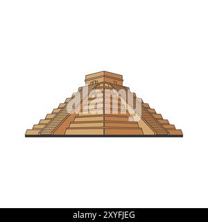 Famous Ancient Mexican or Peru Chicen Itza Aztec Mayan Pyramid on White Background Illustration Vector Stock Vector