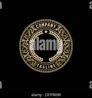 Circle Vintage Retro Golden Royal Frame Ornament or Art Deco Badge Emblem Label Illustration Vector Stock Vector