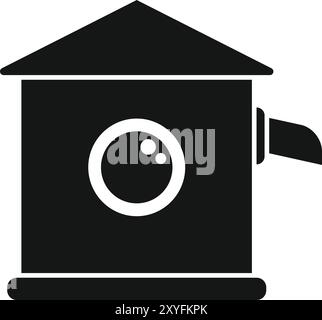 Black silhouette icon of a tumble dryer with a front loading door Stock Vector