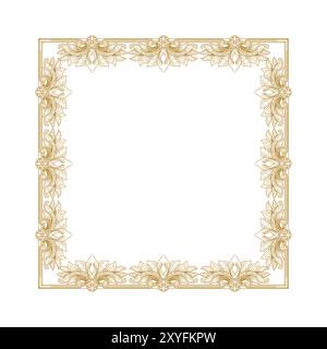 Square Royal Border Frame with Golden Art Deco Ornaments on White Background Illustration Vector Stock Vector