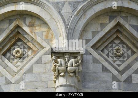 Pisa, Italy. September 16, 2023. A close up of a section of the leaning tower in Pisa Stock Photo