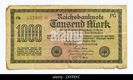 Den Helder, Netherlands. January 2023. Old German rentemarksfrom the time of hyperinflation Stock Photo