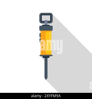 Pneumatic jackhammer breaking concrete, heavy construction machinery working, flat vector icon design with long shadow Stock Vector