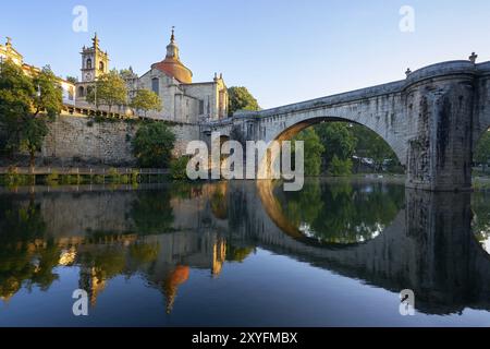 Amarante church view with Sao Goncalo bridge at sunset, in Portugal Stock Photo