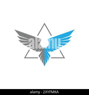 Eagle Falcon Hawk Spread Wings Bird with Triangle Symbol Illustration Vector Stock Vector