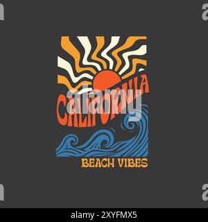 California beach vibes retro sunshine typography summer beach graphic Stock Vector