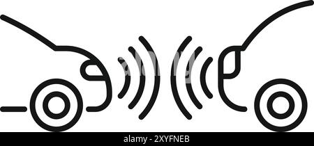 Simple line icon of two cars using sensors to avoid collision while driving Stock Vector