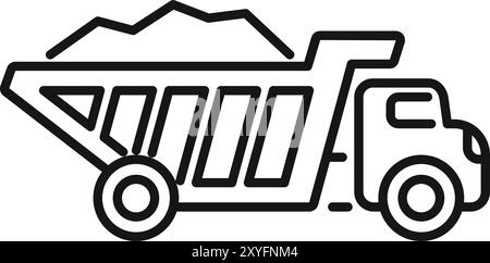 Simple line icon of a dump truck carrying a load, perfect for projects related to construction or transportation Stock Vector