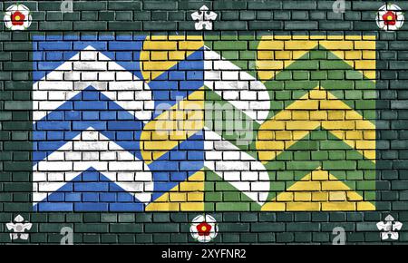 Flag of Cumbria painted on brick wall Stock Photo