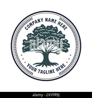 Vintage Retro Circular Oak Banyan Tree Service of Life Badge Label Seal ...
