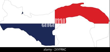Panama Flag in Map, Panama Map with Flag, Country Map, Panama Map with Flag, Nation Flag Panama Stock Vector