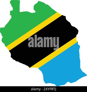 Tanzania Flag in Map, Tanzania Map with Flag, Country Map, Tanzania Map with Flag, Nation Flag Tanzania Stock Vector