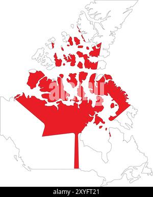Canada Flag in Map, Canada Map with Flag, Country Map, Canada Map with Flag, Nation Flag Canada Stock Vector
