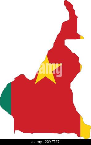 Cameroon Flag in Map, Cameroon Map with Flag, Country Map, Cameroon Map with Flag, Nation Flag Cameroon Stock Vector