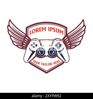 Gaming Console Stick with Shield Wings Badge Emblem Label Illustration Vector Stock Vector