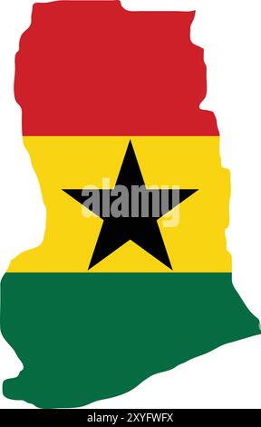 Ghana Flag in Map, Ghana Map with Flag, Country Map, Ghana Map with Flag, Nation Flag Ghana Stock Vector