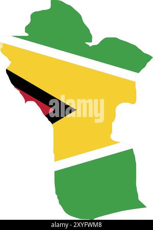 Guyana Flag in Map, Guyana Map with Flag, Country Map, Guyana Map with Flag, Nation Flag Guyana Stock Vector