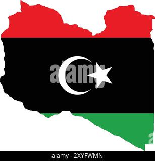 Libya Flag in Map, Libya Map with Flag, Country Map, Libya Map with Flag, Nation Flag Libya Stock Vector