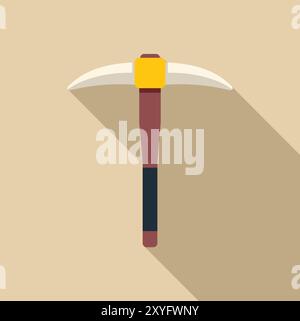 Pickaxe with a wooden handle casting a long shadow to the right on a beige background Stock Vector