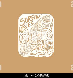 hand drawn surfin waves ocean adventure typography retro summer graphic design Stock Vector
