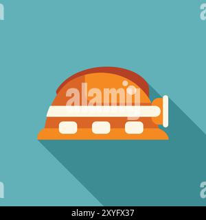 Orange construction worker hard hat safety helmet protecting head icon with long shadow on turquoise background, flat design style Stock Vector