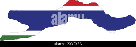 The Gambia Flag in Map, The Gambia Map with Flag, Country Map, The Gambia Map with Flag, Nation Flag The Gambia Stock Vector
