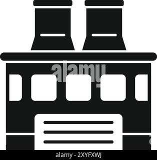 Black and white silhouette of a factory building with two chimneys, representing industrial manufacturing and its environmental impact Stock Vector