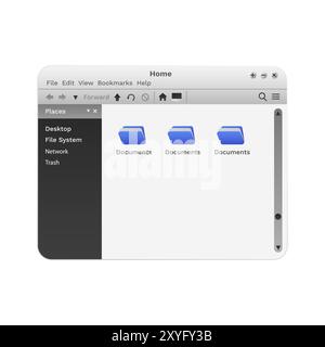 Modern file manager window with blue folders. My computer page on screen. Stock Vector