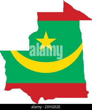 Mauritania Flag in Map, Mauritania Map with Flag, Country Map, Mauritania Map with Flag, Nation Flag Mauritania Stock Vector