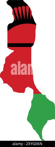 Malawi Flag in Map, Malawi Map with Flag, Country Map, Malawi Map with Flag, Nation Flag Malawi Stock Vector