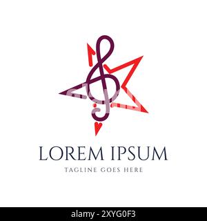 Star with Note Treble Clef Line Outline Icon Illustration Design Vector Stock Vector