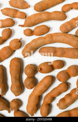 Sweet tamarind isolated on white background. Top view. Stock Photo