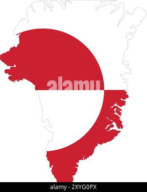 Greenland Flag in Map, Greenland Map with Flag, Country Map, Greenland Map with Flag, Nation Flag Greenland Stock Vector