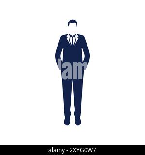 Standing Business Man with Suit Tuxedo Silhouette Icon Illustration Design Vector Stock Vector