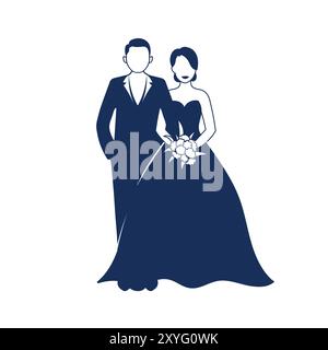 Standing Wedding Couple Groom and Bride Icon Illustration Design Vector Stock Vector