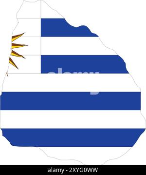 Uruguay Flag in Map, Uruguay Map with Flag, Country Map, Uruguay Map with Flag, Nation Flag Uruguay Stock Vector