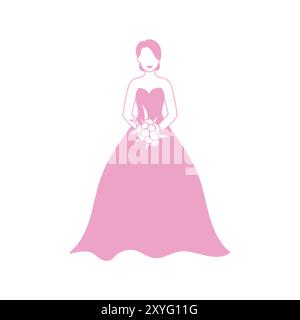 Pretty Beauty Wedding Woman Girl Lady Bride Dress Gown Icon Illustration Design Vector Stock Vector