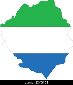 Sierra Leone Flag in Map, Sierra Leone Map with Flag, Country Map, Sierra Leone Map with Flag, Nation Flag Sierra Leone Stock Vector